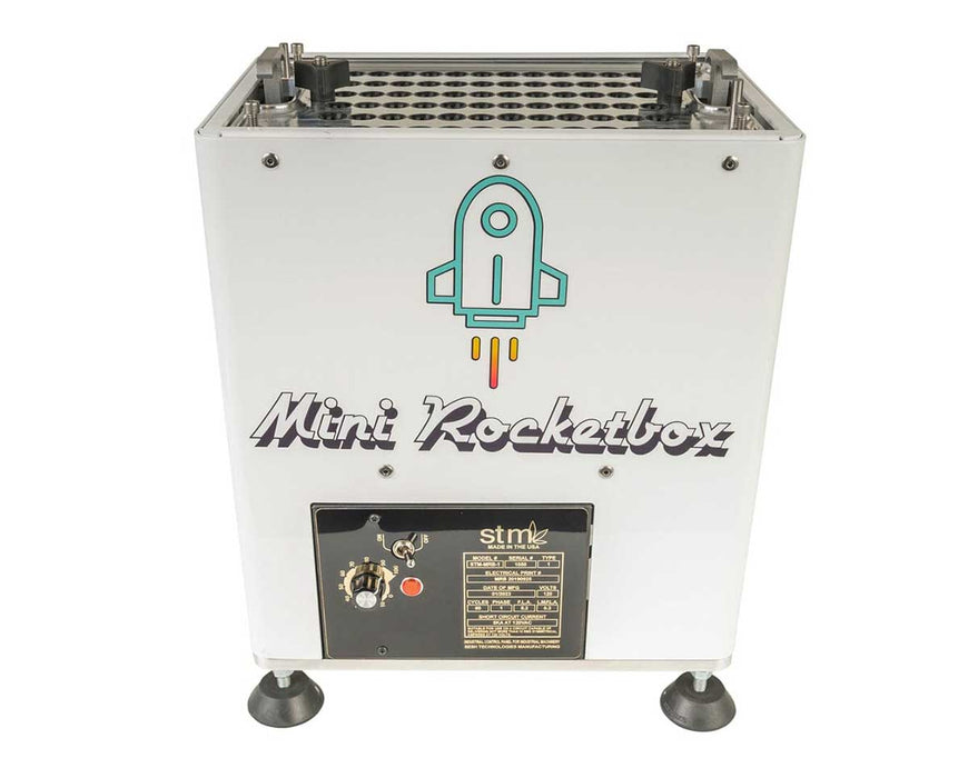 Top-down view of STM Canna Mini RocketBox PLUS showing 72 joint capacity tray and control dial.