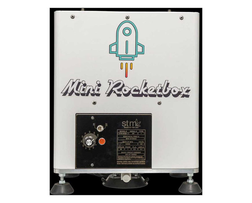 Front view of STM Canna Mini RocketBox PLUS showing logo, dial control, and electrical plate.
