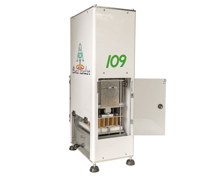 Rear angled view of Cone Lander 109 with open side door revealing cone loading mechanism.