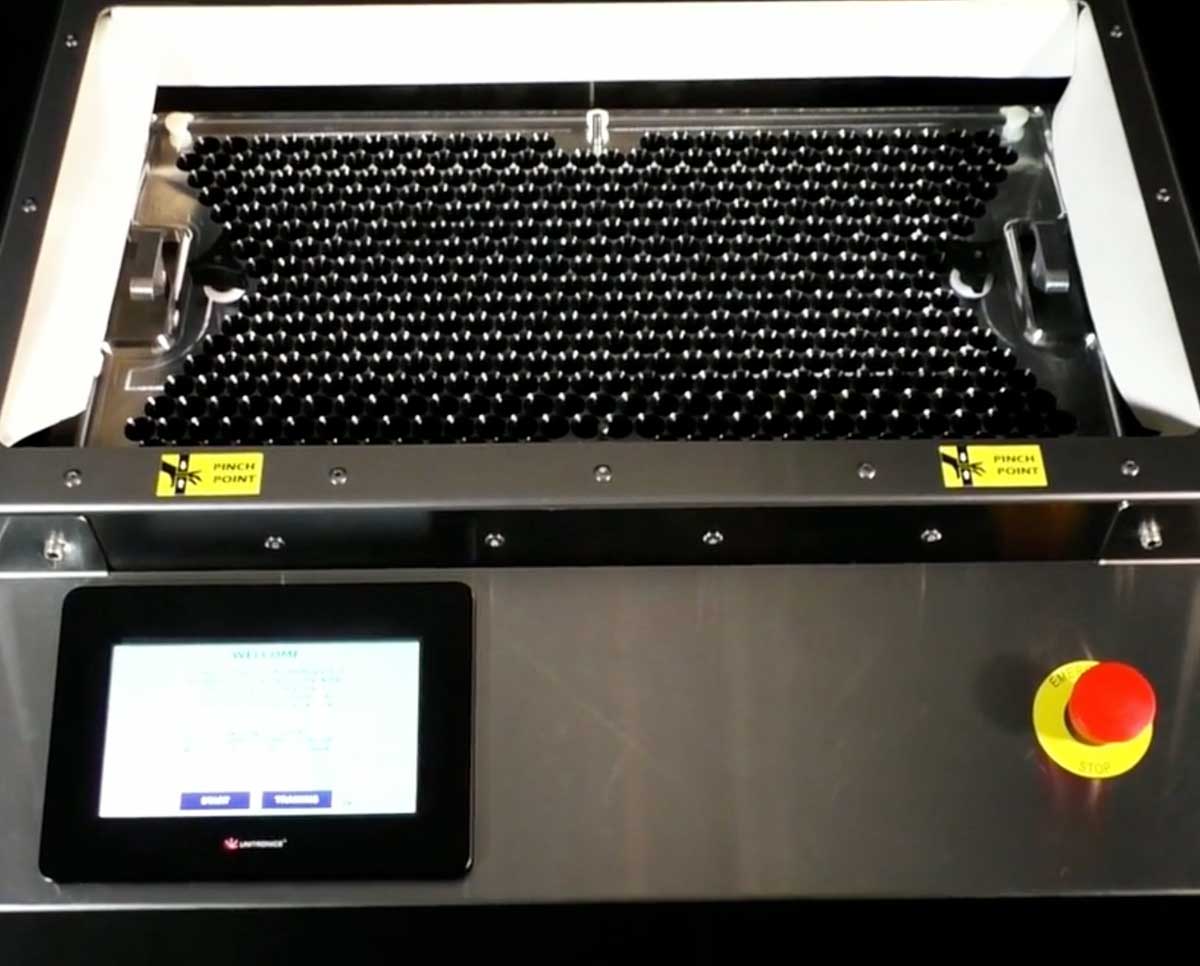 STM RocketBox 2.0 pre-roll machine with touchscreen control and cone tray, built for high-speed pre-roll cone filling.