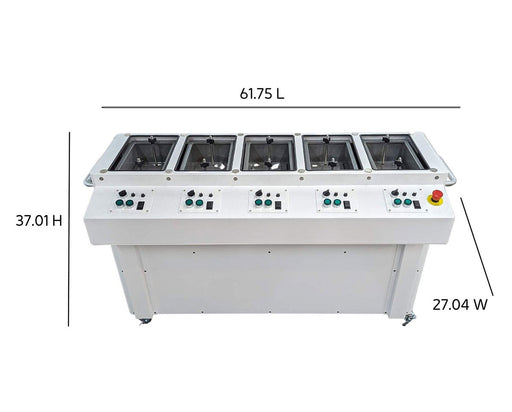 Top view of RocketBox PRO pre-roll machine with labeled dimensions showing length, height, and width.