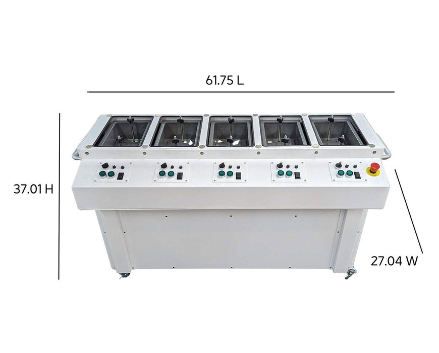 Top view of RocketBox PRO pre-roll machine with labeled dimensions showing length, height, and width.