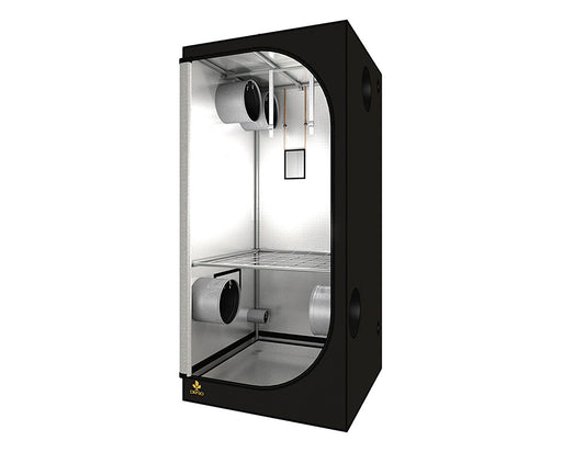 Interior view of the Secret Jardin Dark Room 90 grow tent with reflective lining and multiple duct ports.