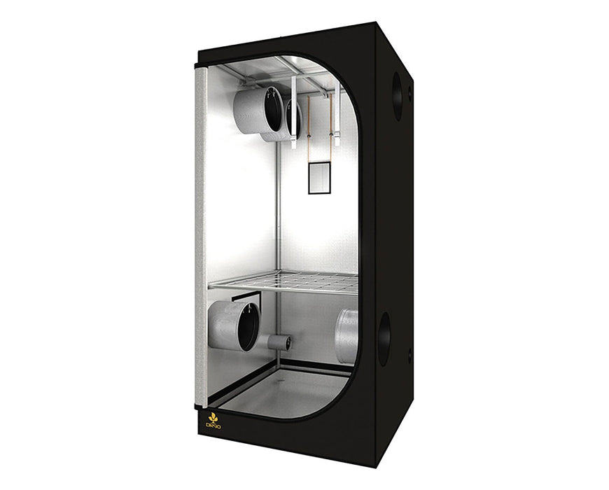 Interior view of the Secret Jardin Dark Room 90 grow tent with reflective lining and multiple duct ports.