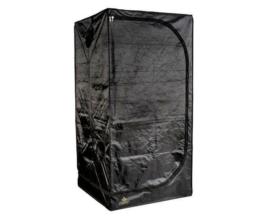 Exterior view of the fully closed Secret Jardin Dark Room 90 grow tent with black canvas cover.