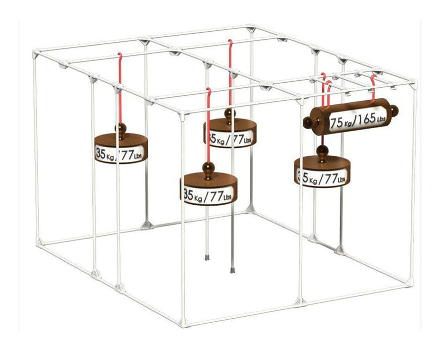 Load test diagram of the Secret Jardin Intense 300 grow tent frame, showing weight limits of up to 165 lbs per bar.