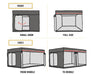Illustrated diagram showing various door opening options for the Intense 600 tent including side and front access.