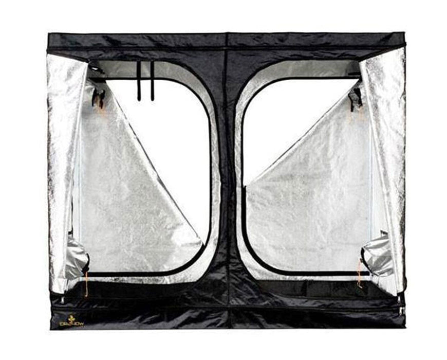 Open view of the Secret Jardin Wide Dark Room 240 grow tent showing dual access doors and reflective interior lining.
