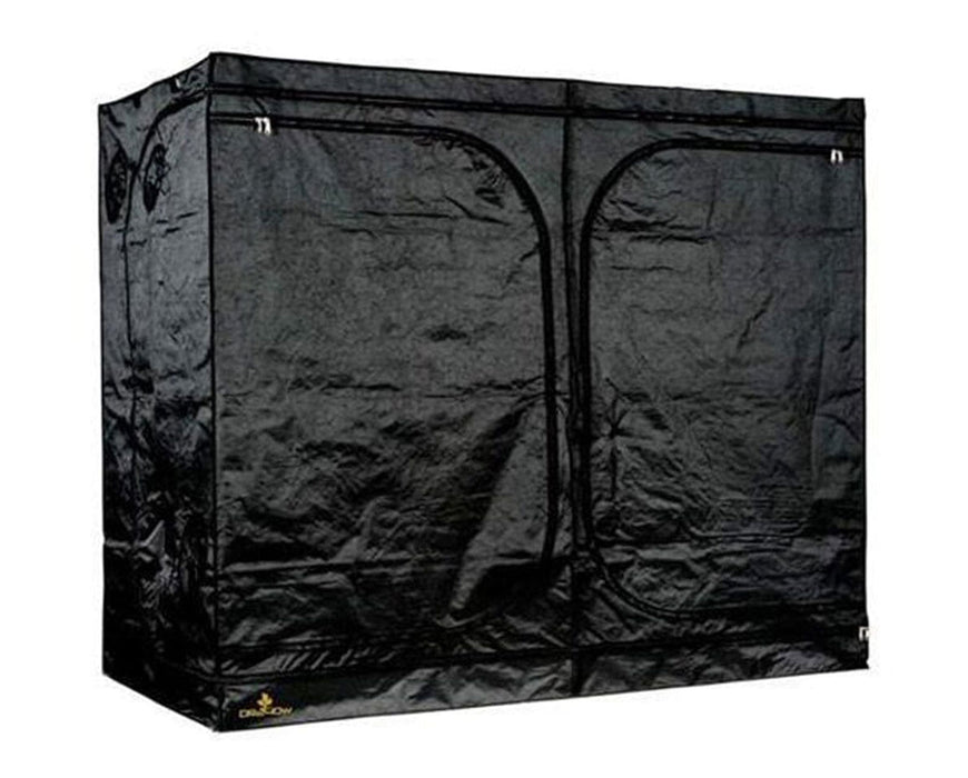 Exterior of the Secret Jardin Wide Dark Room 240 V4 grow tent with closed dual-zippered black canvas panels.