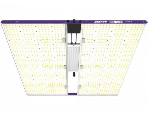 op view of SecretLED SL-680 Mega LED Grow Light showing full-spectrum LED panel with dense diode layout for high PPFD performance.