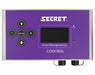 Front view of SecretLED Lighting Control featuring a digital display, arrow controls, and Secret branding