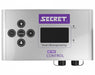 Top view of the SecretLED Lighting Retro Control interface with LCD screen, navigation buttons, and labeled outputs.