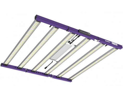 Angled top view of the SecretLED SL-760 LED Grow Light showcasing aluminum frame and central power supply