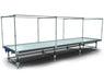 Wachsen rolling bench with an adjustable galvanized tray and support legs, allowing for flexible height adjustments to suit different grow setups.