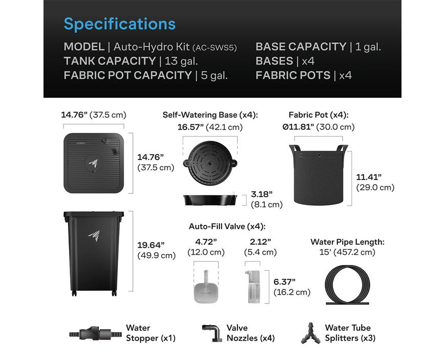 AC Infinity Self-Watering System - 4-Pot Kit, w/ 13 Gallon Portable Reservoir