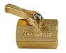Close-up of Aeromixer corrosion-resistant brass ball valve with engraved branding and precision control lever.
