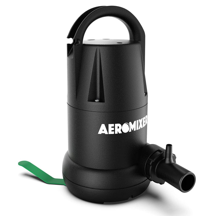 Aeromixer Original pump angled with ergonomic handle and side discharge outlet for easy hose connection and handling.