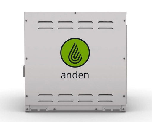 Front view of Anden A320V1 dehumidifier showing yellow filter and control panel, designed for industrial dehumidification.