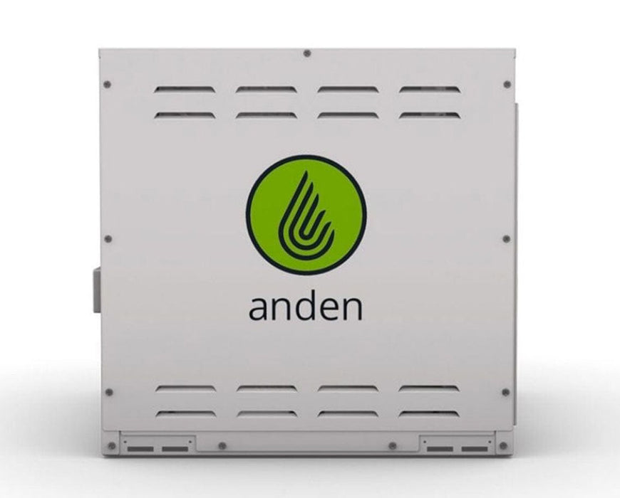 Front view of Anden A320V1 dehumidifier showing yellow filter and control panel, designed for industrial dehumidification.