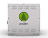 Front view of Anden A320V1 dehumidifier showing yellow filter and control panel, designed for industrial dehumidification.