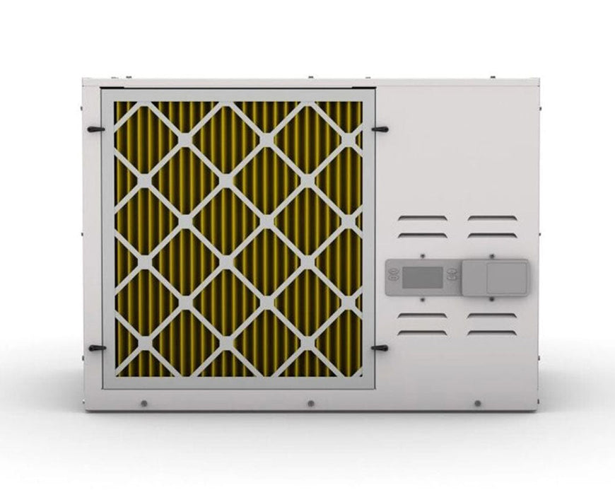 Rear view of the Anden A320V1 dehumidifier with visible internal components and power cord connection.