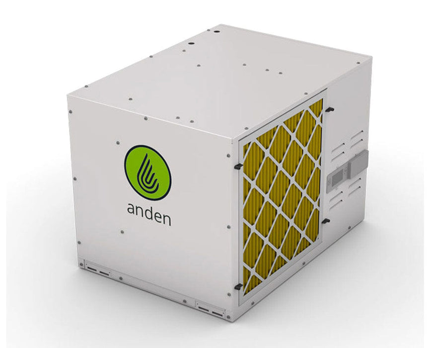 Anden A320V1 dehumidifier with yellow filter at the front and control panel on the side.