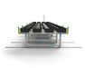 Front view of the Botanicare Track Bench showing multiple grow trays aligned across a dual-rail base system.