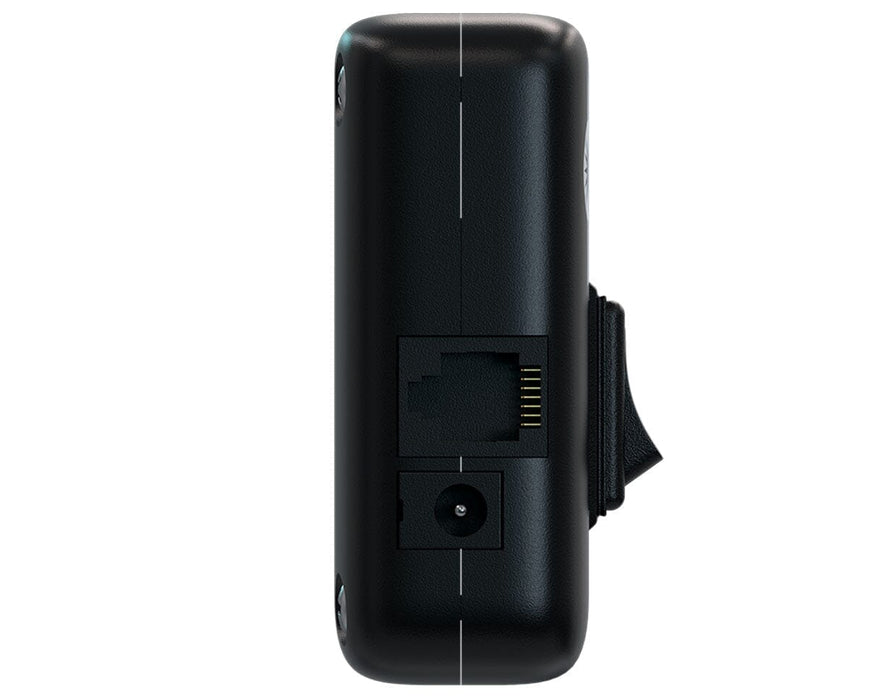 Side view of the California Lightworks SolarXtreme Controller showing a power input port and an RJ-style communication port for device connection.