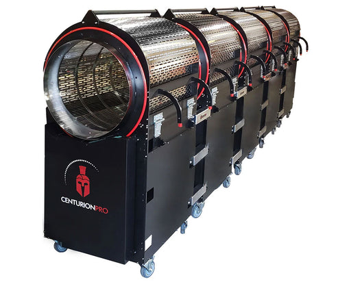 Side view of the CenturionPro XL 5.0 SE trimmer, featuring multiple stainless steel tumblers for high-capacity bud trimming.