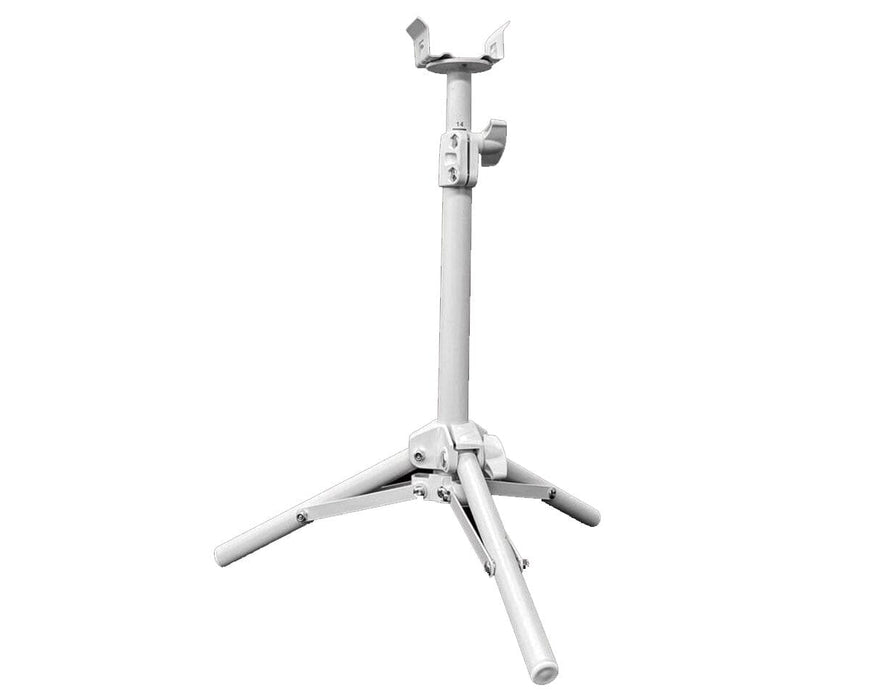 Angled view of Craft Farmer telescoping undercanopy stand with adjustable height and secure clamp.