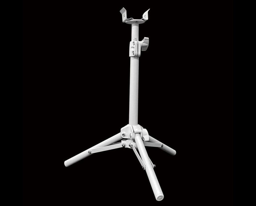 Angled view of Craft Farmer telescoping undercanopy stand with adjustable height on a black background.