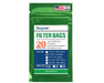 Retail packaging of Dulytek Filter Bags showing sizes, mesh options, and quantity of 20 per pack.