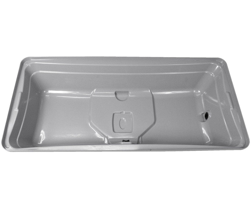 Interior top-down view of the TurboKlone Elite 144 reservoir showing molded base design and drainage port on the right.