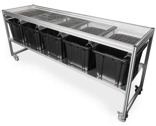 EZ Trim Bud Sorter angled right view displaying durable metal frame and removable grates used for consistent post-trim bud separation.