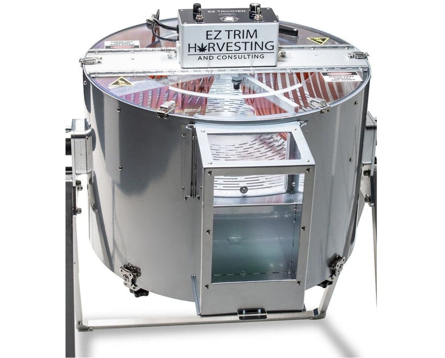 EZ Trim Satellite Bud Trimmer angled right view highlighting compact satellite-style tumbler for wet and dry trimming up to 50 lbs per hour.