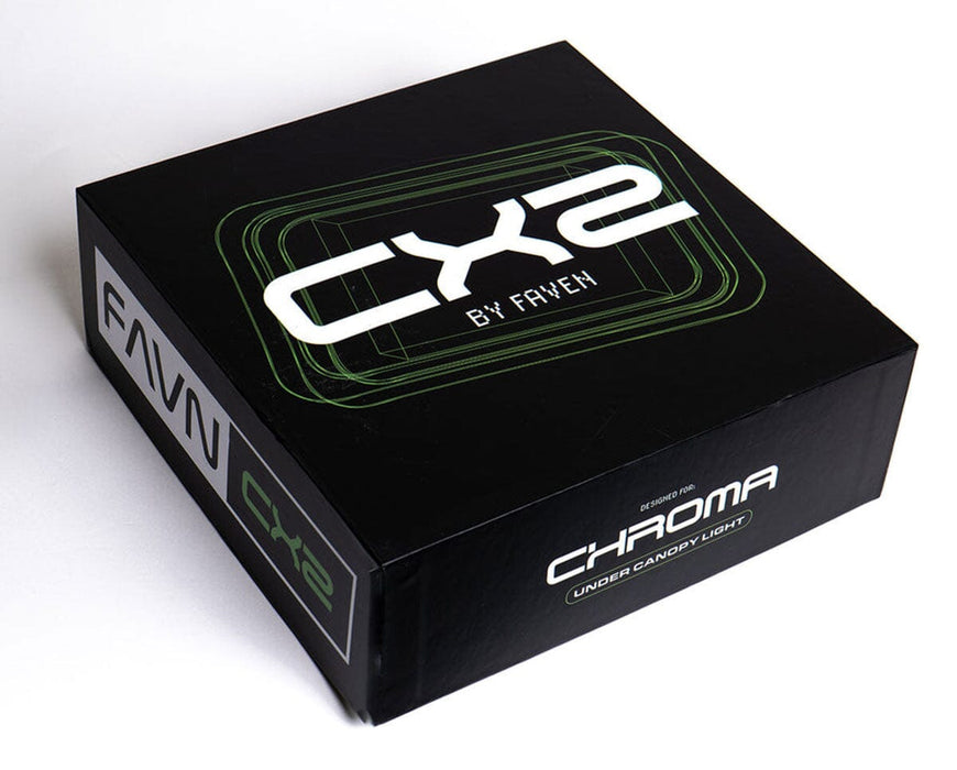 Black retail box for Faven CX2 controller, labeled “CX2 by Faven” and “Chroma Under Canopy Light.”