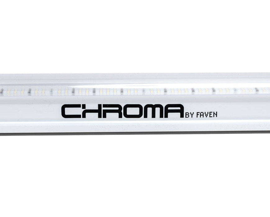 Side view of Faven Chroma under canopy light with visible LED strip and “CHROMA by Faven” logo.