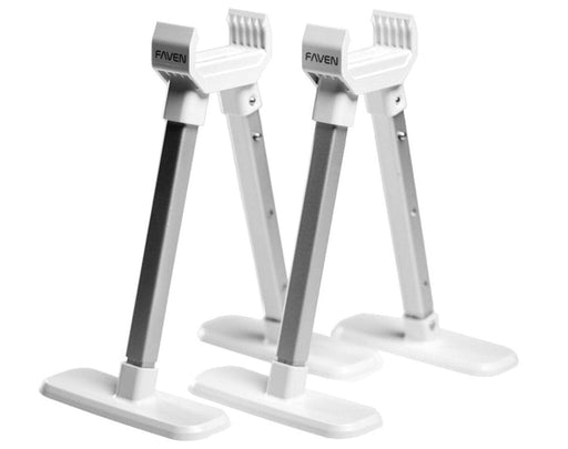 Pair of adjustable Faven under-canopy LED grow light stands in white, designed for stable floor support in indoor cultivation setups.