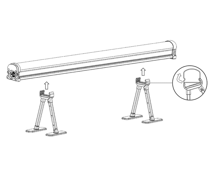 Instruction diagram showing how to attach Faven LED grow light bar to adjustable stands for quick and secure under-canopy setup.