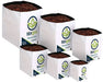 Lineup of six Fibrgro Premium Coco grow bags in varying sizes, all filled with a 40% coir chip and 60% fine coco pith mix and wrapped in white sleeves printed with Fibrgro branding.