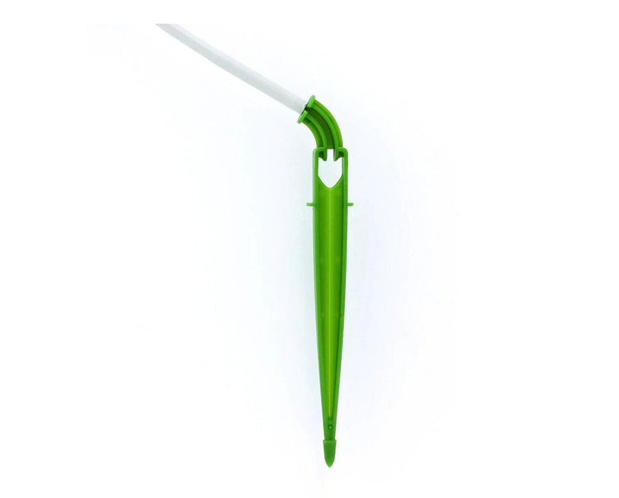 FloraFlex 1-Way GPH Assembly 0.5 GPH green drip stake with attached micro tubing designed for precise irrigation and efficient nutrient delivery.