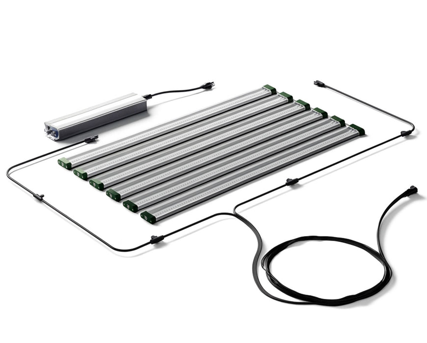 FloraFlex 720W 6-bar under canopy LED grow light system with driver, bars, and wiring laid out.