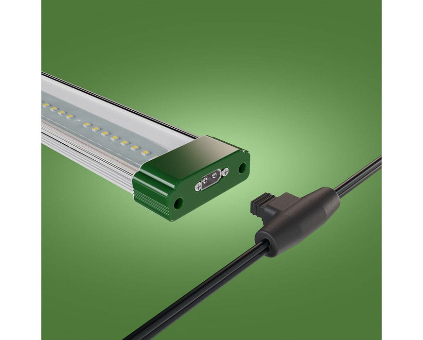 Zoomed-in view of FloraFlex LED grow light bar showing connector plug and diode arrangement.