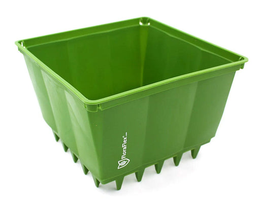 FloraFlex 8-Inch Short PotPRO green nursery pot showing durable square design for optimal plant growth.