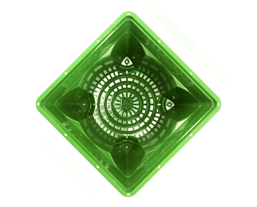 FloraFlex POTPRO 8-Inch Tall Pot bottom view showing open grid design for aeration and efficient drainage.