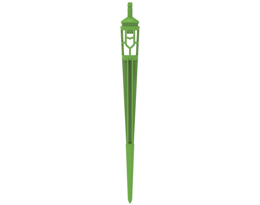 Front view of a single FloraFlex Basket Dripper Stake designed for subsurface, clog-free water delivery with 1/4" tubing.