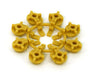 Yellow FloraFlex Bubbler Flow Inserts arranged in a circular ring set of eight.