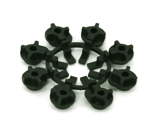 Black FloraFlex Bubbler Flow Inserts arranged in a circular ring set on white background.