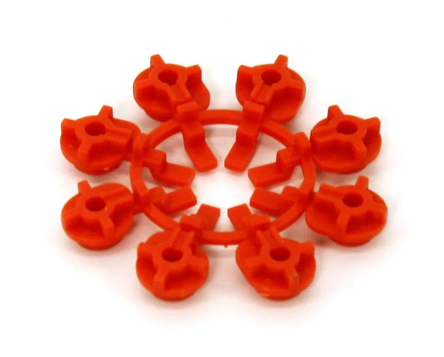 Red FloraFlex Bubbler Flow Inserts arranged in a circular ring set on white background.