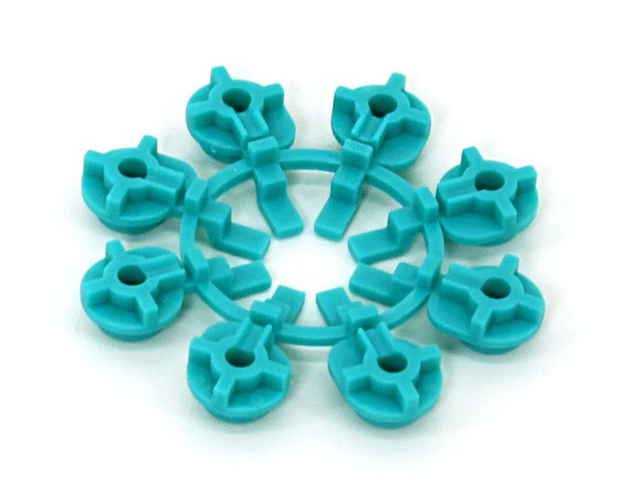 Blue FloraFlex Bubbler Flow Inserts arranged in a circular ring set on white background.